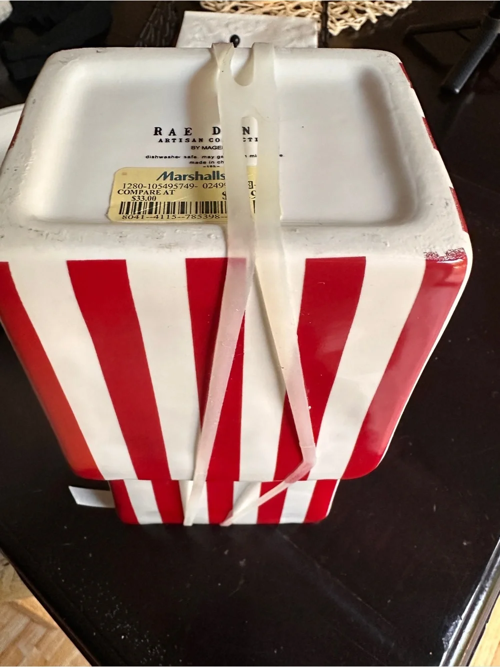 Rae Dunn Red and White Striped Ceramic Popcorn Holders